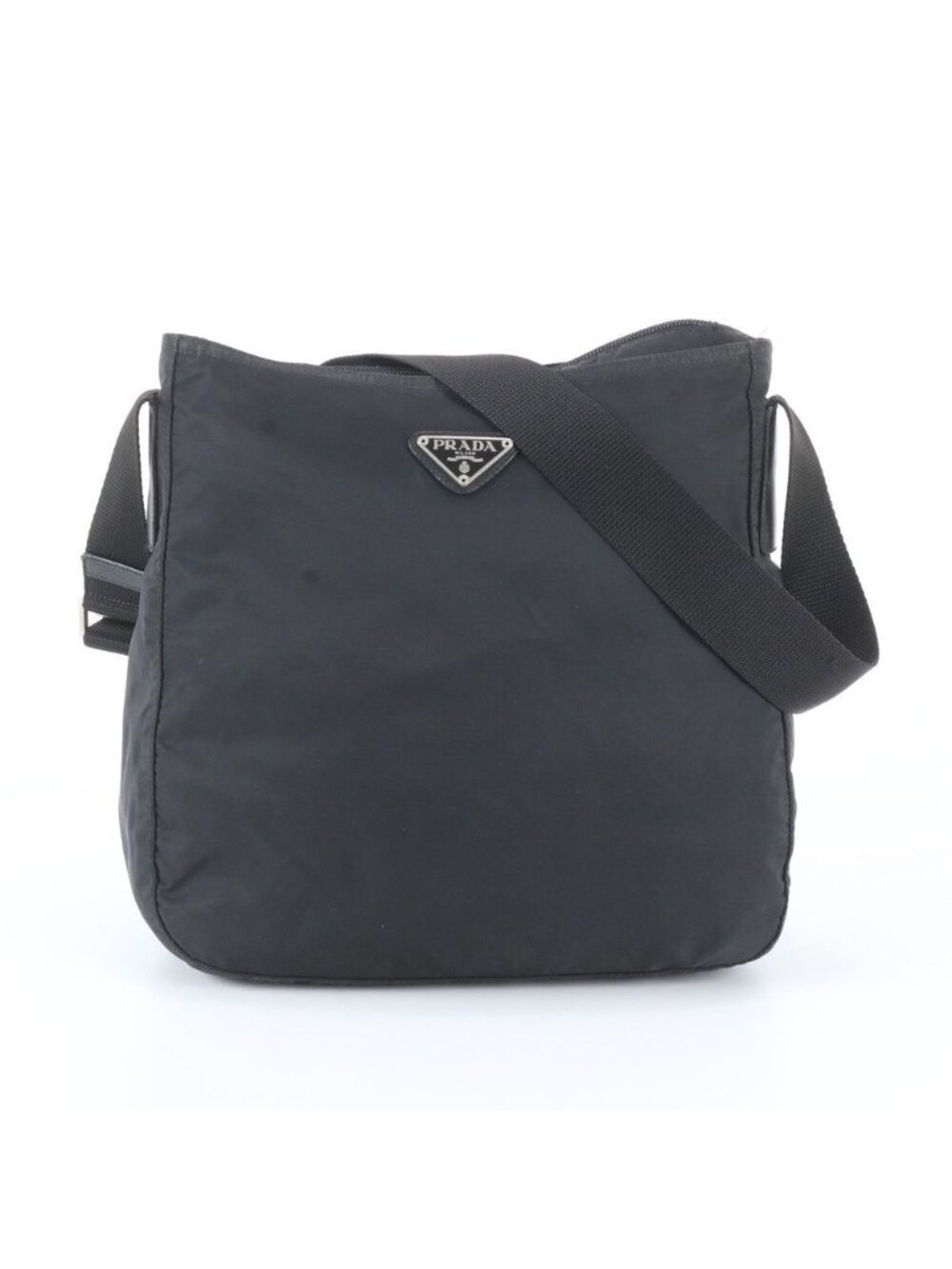 Prada Tessuto Nylon Triangle Logo Leather Shoulder Bag Crossbody Messenger Black